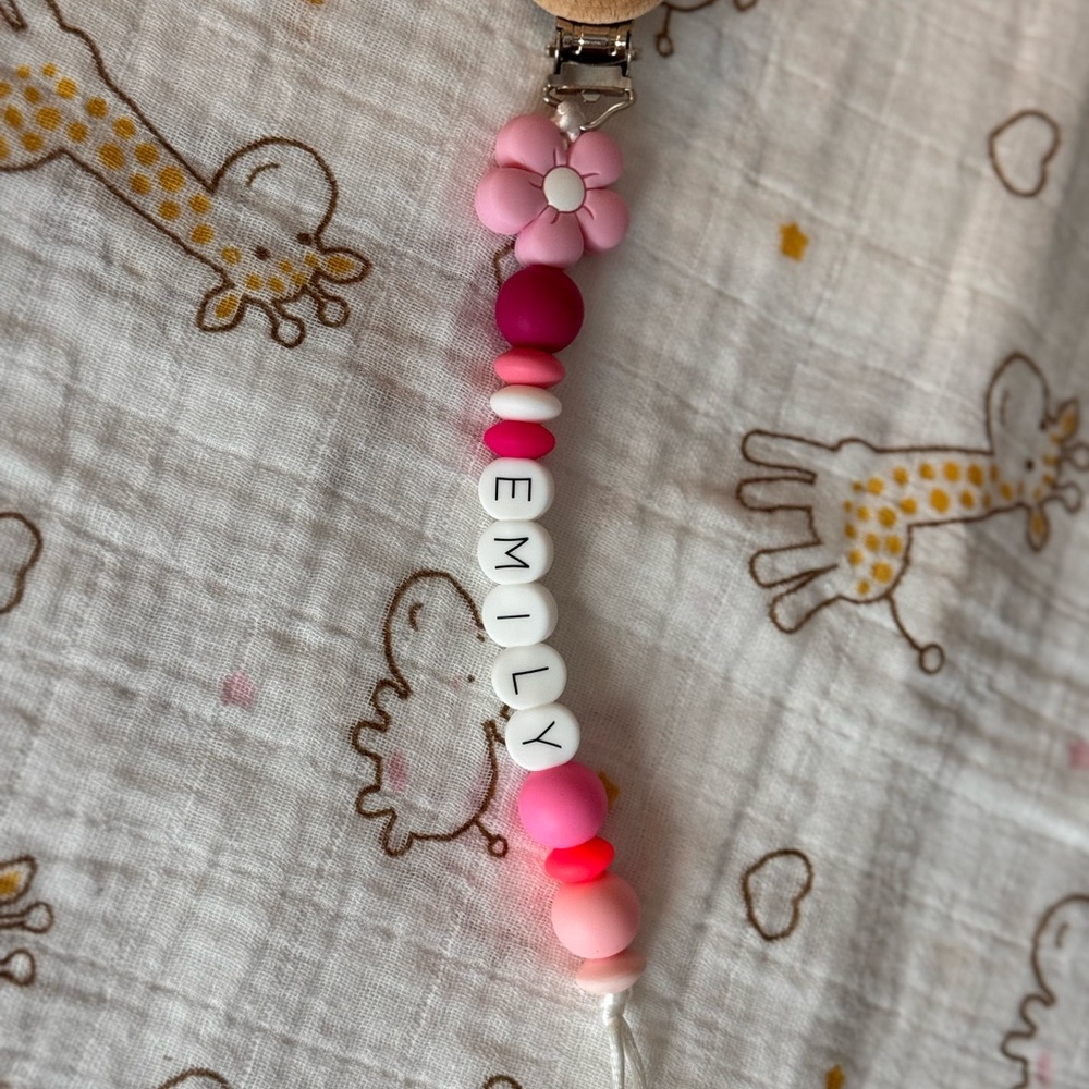 Personalized Pink Silicone Pacifier Clip